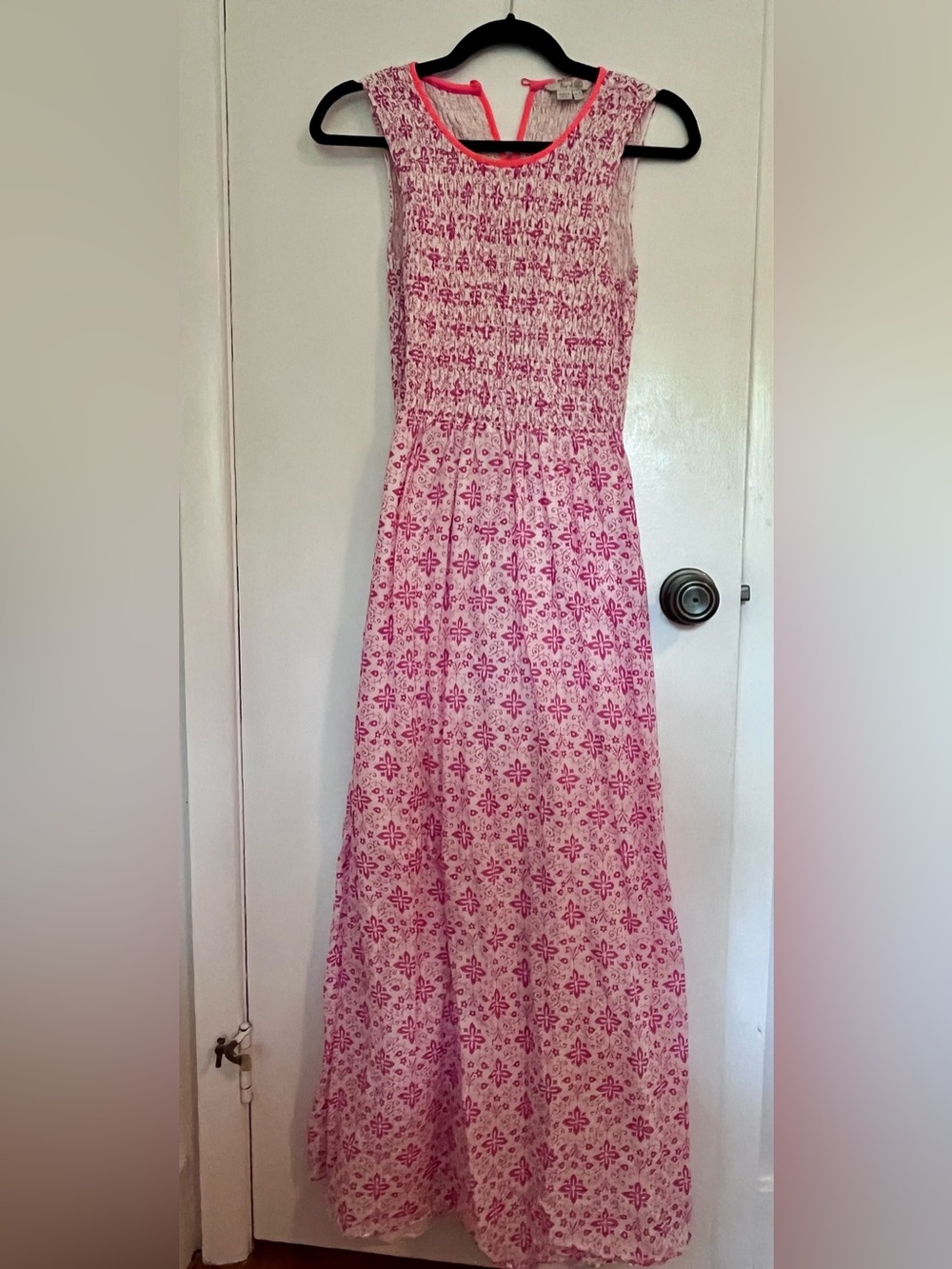 Boden Women’s Hot Pink and White Smocked Maxi Dress size 4